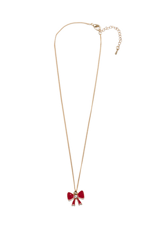Great Pretenders Holiday Bow Necklace
Necklace with a red bow pendant on a white background