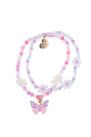 Great Pretenders Butterflies and Daises Bracelet
Necklace with butterfly and heart charms on a white background