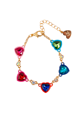 Great Pretenders Candy Hearts Bracelet
Multicolored heart-shaped gemstone bracelet on a white background