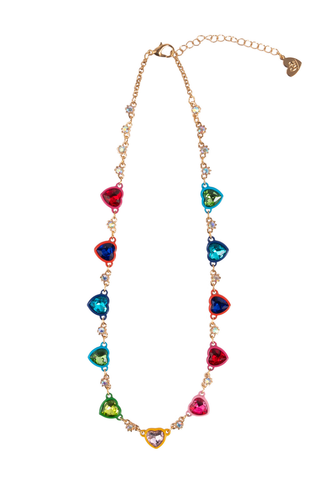 Great Pretenders Candy Hearts Necklace
Necklace with colorful gemstones on a white background