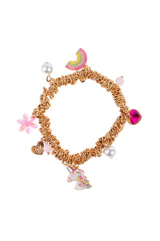 Great Pretenders Fairytale Wonderland Charm Bracelet
Gold scrunchie with colorful charms on a white background