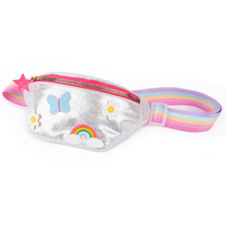 Colorful Great Pretenders Rainbows & Butterflies no compromise fanny pack with rainbow and butterfly designs on durable fabric.