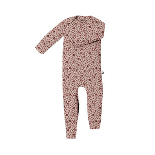 Gunamuna Convertible Pajama - Petals
A baby long-sleeve footless one-piece jumpsuit with an all-over small floral print in brown and beige, shown flat on a white background.