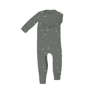 Gunamuna Convertible Pajama - Tools
Light green baby onesie with a collar on a white background