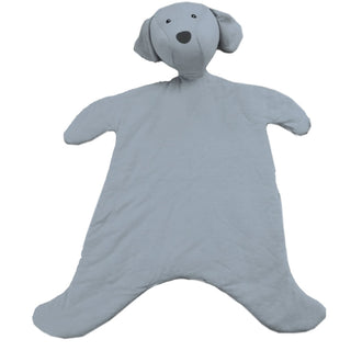 Gunamuna Pup Lovey - Dusky
Gray dog-shaped comfort blanket on a white background