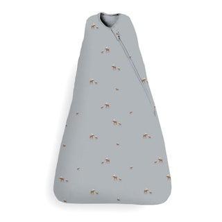 Gunamuna Swaddle Sleep Sack 1.0 TOG - Moose
A baby sleep sack in light gray with a repeating pattern of small brown deer, shown on a clean white background.