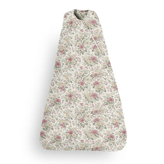 Gunamuna Swaddle Sleep Sack 1.0 TOG - Savanna
A baby swaddle blanket featuring a dense vintage floral pattern in muted pink, green, and beige tones on an off-white background, shown flat against a white studio backdrop.