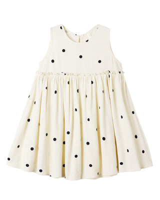 Rylee & Cru Harper dress in polka dot design, lightweight fabric, with a classic round neckline and short sleeves for girls.