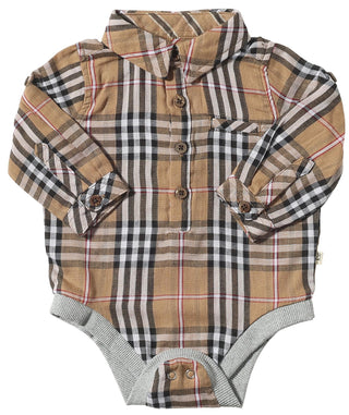 Me & Henry Jasper Woven Onesie - Brown / Black / Red Plaid