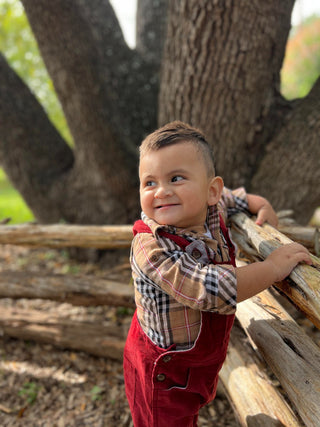 Me & Henry Jasper Woven Onesie - Brown / Black / Red Plaid