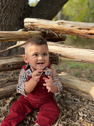 Me & Henry Jasper Woven Onesie - Brown / Black / Red Plaid