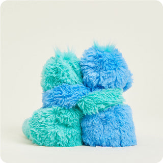 Warmies Dinosaur Hugs
Pair of blue and green fuzzy socks on a light gray background