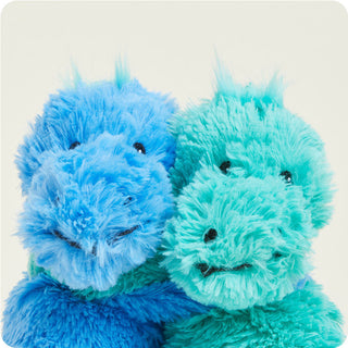 Warmies Dinosaur Hugs
Two fluffy blue and green dragon toys on a light gray background