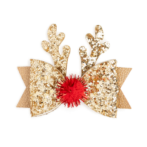 Sweet Wink Gold Reindeer Glitter Clip, Sweet Wink, All Things Holiday, cf-type-clip, cf-vendor-sweet-wink, Christmas, Christmas clip, Christmas Hair Clip, Hair Bow, Reindeer, Reindeer Hair Cl