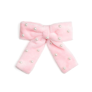 Sweet Wink Pink Velvet Pearl Bow Clip
Pink bow with pearl embellishments on a white background