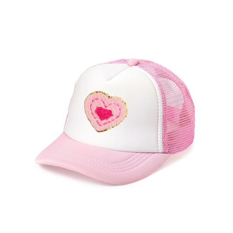 Sweet Wink, Sweet Wink Multi Heart Patch Trucker Hat - Pink/White - Basically Bows & Bowties