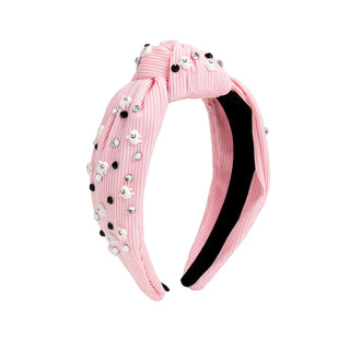 Sweet Wink Spooky Halloween Gemstone Headband - Kids 
Pink headband with black and white embellishments on a white background