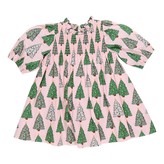 Pink Chicken Baby Girls Stevie Puff Sleeve Dress Set - Pink Trees
