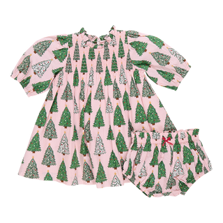 Pink Chicken Baby Girls Stevie Puff Sleeve Dress Set - Pink Trees