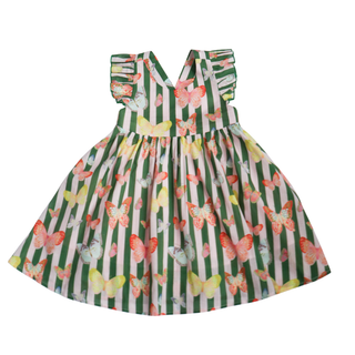 Hollis Baker Josie Dress - Butterfly Green
Children's dress with butterfly and striped pattern on a white background