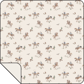 Angel Dear Swaddle Blanket - Horse Wrangler
Pattern of cowboys on horses with cacti and lassos on a beige background