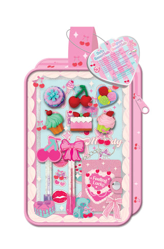 Hot Focus Cute Essentials Set - Cherry
Pink stationery set with various items including stickers and clips on a white background.