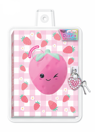 Hot Focus Diary with Lock & Keys - Strawberry
Diary with strawberry design and lock on a pink checkered background