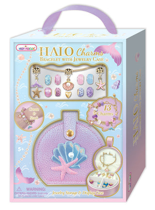 Hot Focus Halo Charms Bracelet & Jewelry Case - Mermaid Vibes
Boxed jewelry set with charms and a jewelry case on a white background