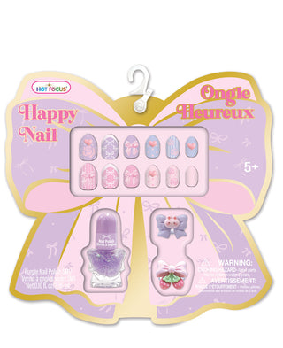 Hot Focus Happy Nails Bowtiful false nails with cute bow design, stylish nail art for a fun, fashionable look