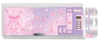Hot Focus Multi-Function Pencil Case - Paris
Multifunctional pencil case with Eiffel Tower design and calculator, featuring pink and purple colors.