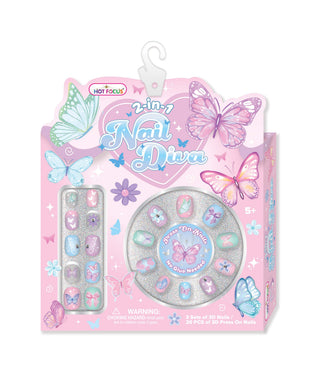 Hot Focus Nail Diva - Butterfly
Nail art set packaging with butterflies and 'Nail Diva' branding on a pink background