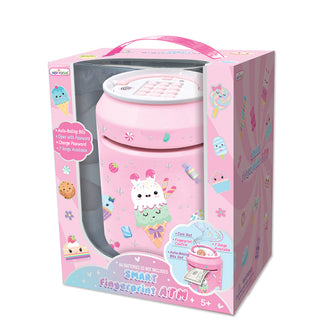 Hot Focus Smart Fingerprint ATM safe with pink exterior and digital keypad, designed for secure storage.