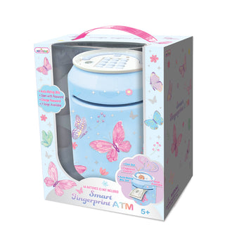 Hot Focus Smart Fingerprint ATM safe with tie-dye butterfly design, featuring secure fingerprint access and colorful butterfly artwork.