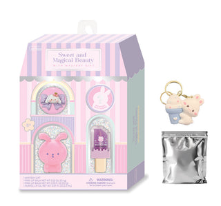 Hot Focus Sweet & Magical Beauty Set - Happy Bunny
Pastel-colored beauty product set with keychain and packaging on a white background