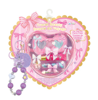 Hot Focus Travel Beauty Set - Bowtiful
Pink heart-shaped travel beauty set with accessories on a white background