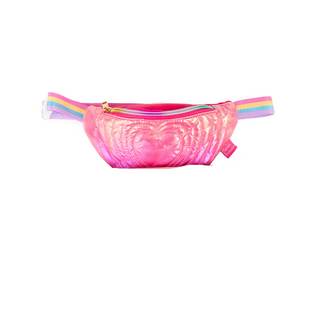 Hot Pink Great Pretenders Heartstrings Puffy Fanny Pack
Two pink fanny packs with rainbow straps on a white background