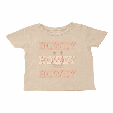 Tiny Whales Girls Howdy Mineral Wheat Boxy Tee