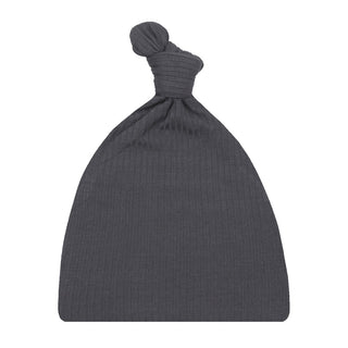Lou Lou and Company Ribbed Top Knot Hat - Hudson
A dark gray ribbed knit beanie hat with a knotted top, shown against a plain white background.