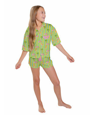 Sunshine Society Kids Silky Short Sleeve Short Set - Cabana Club