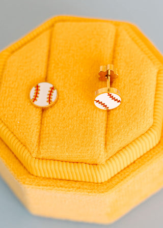 Pierced Co. Baseball Earrings
Baseball earrings on a yellow hexagonal stand with a gray background