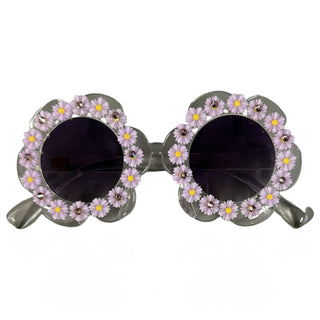 Bari Lynn Daisy Charm Swarovski Embellished Sunglasses - Lavender
Sunglasses with floral design on a white background
