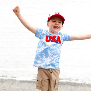 Sweet Wink USA Patch Short Sleeve T-Shirt - Sky Tie Dye