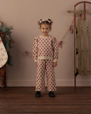 Rylee & Cru Jacquard Knit Poinsettia outfit set featuring a festive red and white knit pattern for kids.