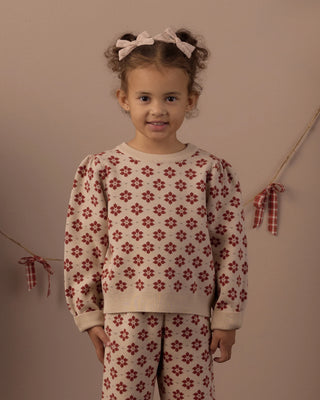 Rylee & Cru Jacquard Knit Poinsettia Outfit Set for kids, featuring a festive red and white knit pattern and cozy design.