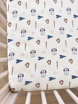 In My Jammers Blue Baseball Crib Sheet