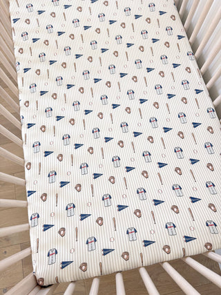 In My Jammers Blue Baseball Crib Sheet