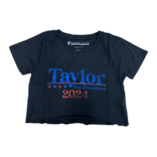 Prince Peter Kids/Tween Taylor For President Distressed Crop Tee - Black