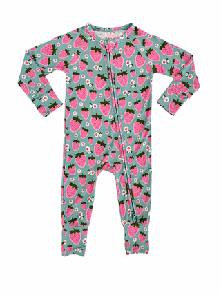 In My Jammers Sweet Strawberry Zipper Romper