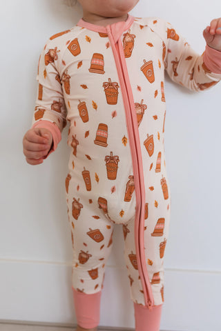 In My Jammers, In My Jammers Pumpkin Pajama Latte Zipper Romper - Basically Bows & Bowties