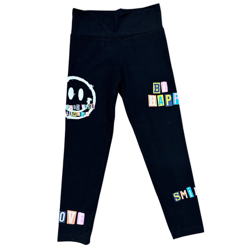 FBZ Good Vibes Only Black Leggings, Flowers By Zoe, cf-size-5, cf-size-6, cf-size-medium-8-10, cf-size-small-7-8, cf-type-pants, cf-vendor-flowers-by-zoe, FBZ, Flowers By Zoe, Flowers By Zoe 